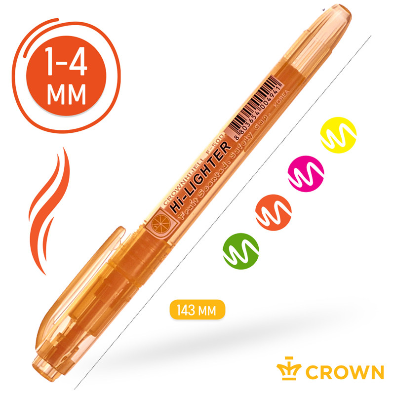 Набор текстовыделителей Crown "Multi Hi-Lighter Aroma", 4 цвета, пишущий узел 1 - 4 мм, ароматизированные чернила на водной основе