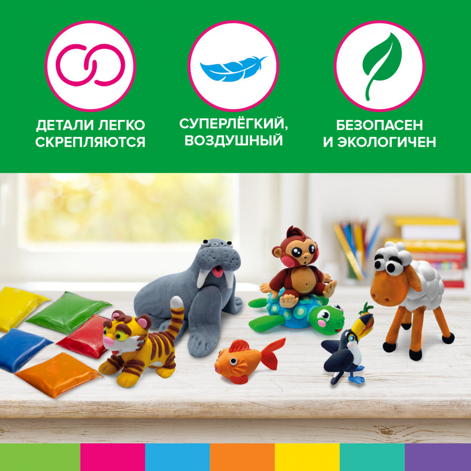 Пластилин легкий воздушный (масса для лепки самозатвердевающая), 60 брусков по 10 г, с аксессуарами для моделирования