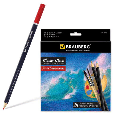 Карандаши цветные акварельные BRAUBERG Artist Line, 24 цвета, заточенные, высшее качество, 180570