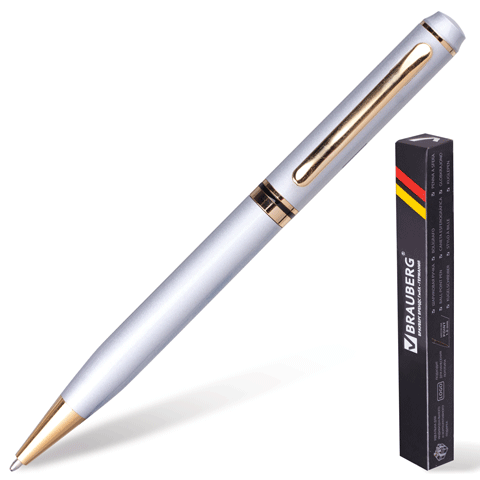 Ручка шариковая BRAUBERG бизнес-класса "Aristocrat Silver" корпус серебристый, золотистые детали, цвет чернил синий, 140700