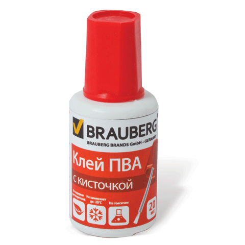 Клей ПВА BRAUBERG 20гр., с кисточкой, морозостойкий, 222875 