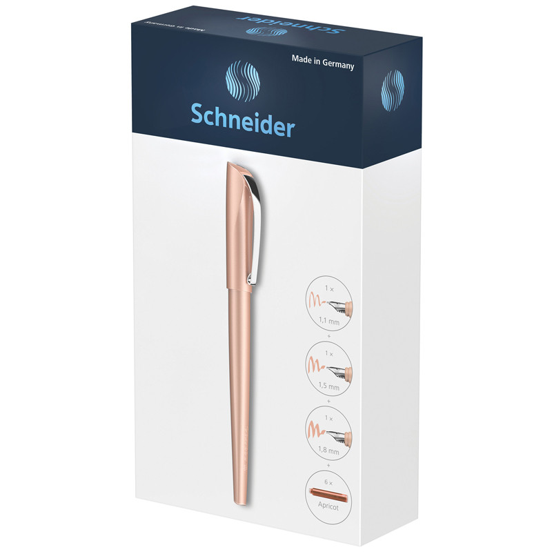 Подарочный набор Schneider Callissima Абрикос - перьевая ручка 1.1 мм со сменными наконечниками 1,5 мм и 1,8 мм и 6 сменными картриджами