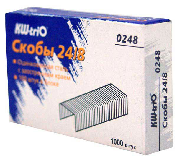 Скобы для степлера Kw-Trio 24/8 с заостренным краем, цинковое покрытие, уп. 1000 скоб