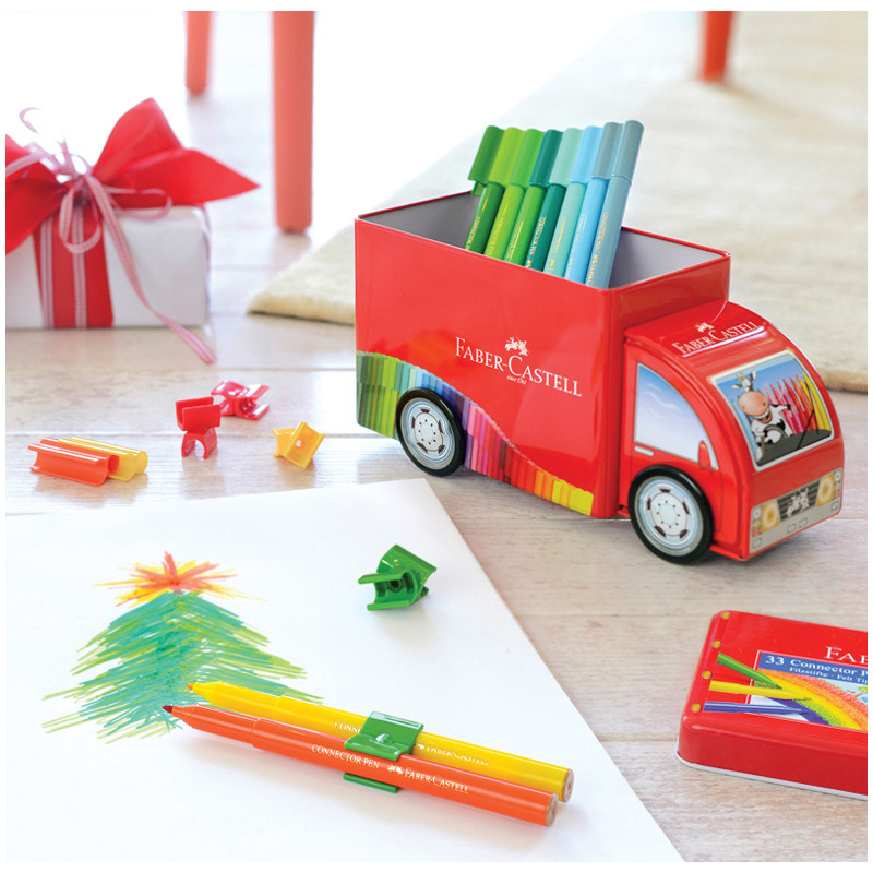 Набор для рисования Faber-Castell "Connector Truck", 33 фломастера + 10 клипс, металлическая коробка, FC155533