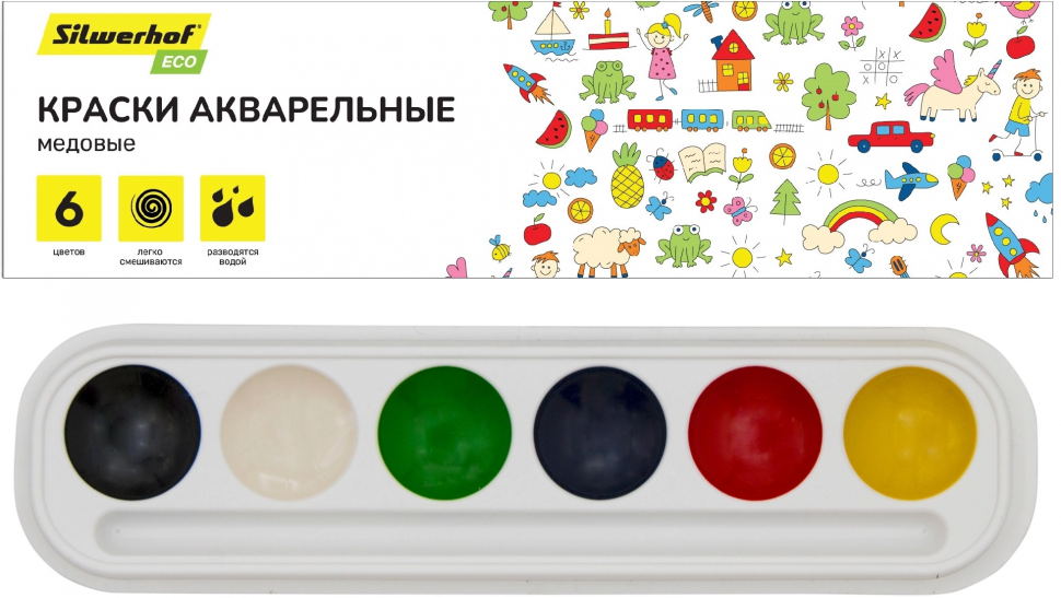 Краски акварельные Silwerhof Eco медовые, 6 цветов
