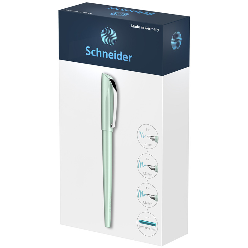 Подарочный набор Schneider Callissima Мята - перьевая ручка 1.1 мм со сменными наконечниками 1,5 мм и 1,8 мм и 6 сменными картриджами