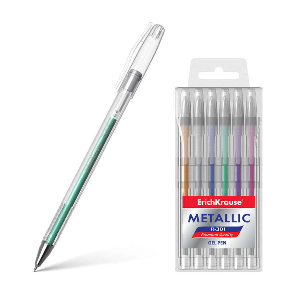 Ручки гелевые ErichKrause® R-301 Metallic, набор 6 цветов, EK46525