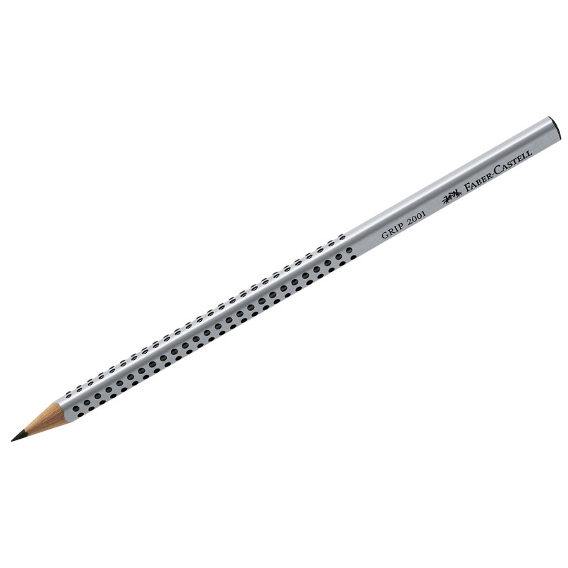Карандаш чернографитовый  Faber-Castell "GRIP 2001 ", трехгранный, корпус деревянный, с антискользящим покрытием, цвет корпуса - серый, твердость В, FС117001
