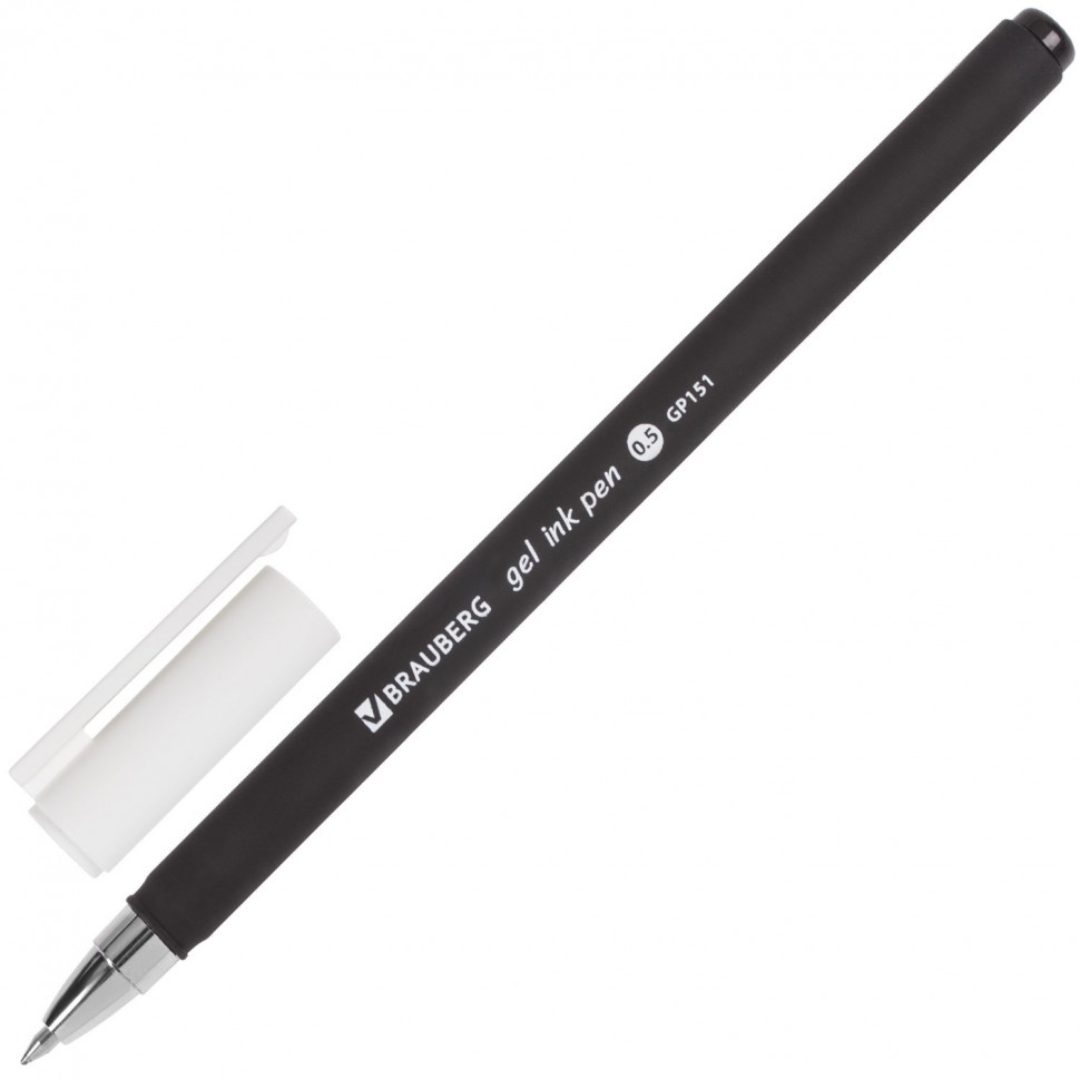 Ручка гелевая BRAUBERG Matt Gel, корпус soft-touch, пишущий узел 0,5 мм, линия 0,35 мм, цвет чернил черный, 142944