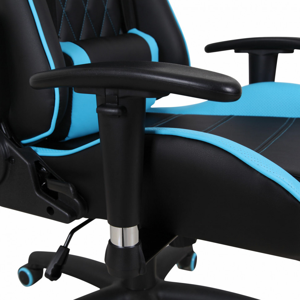 Кресло компьютерное BRABIX GT Master GM-110, две подушки, экокожа, черное/голубое, 531928