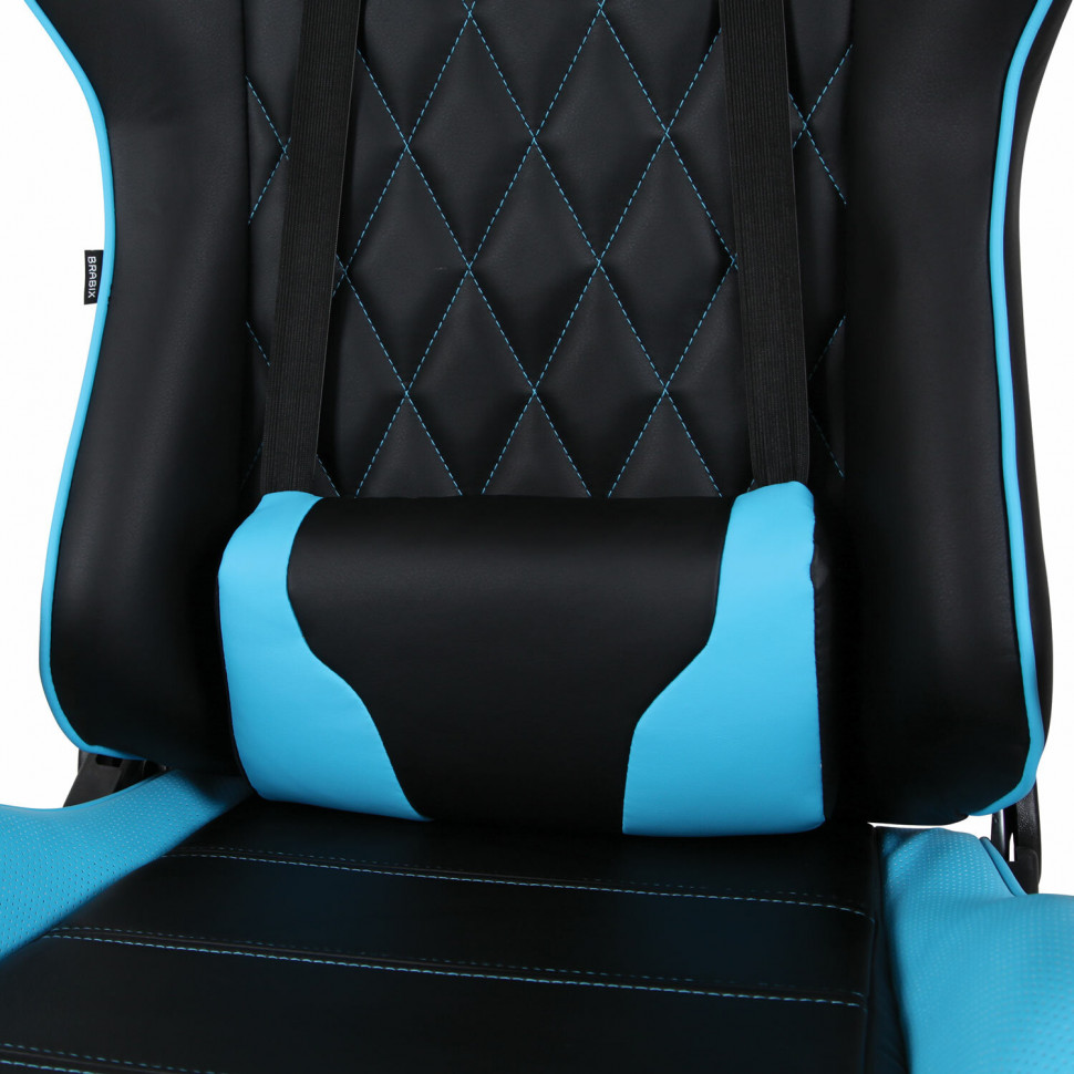 Кресло компьютерное BRABIX GT Master GM-110, две подушки, экокожа, черное/голубое, 531928