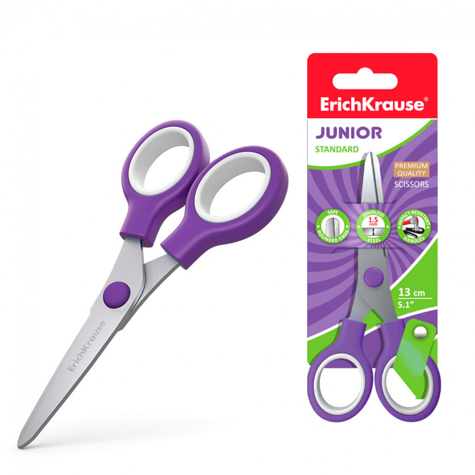 Ножницы детские Erich Krause Standard Junior 13 см со вставкой, EK35505/EK50008