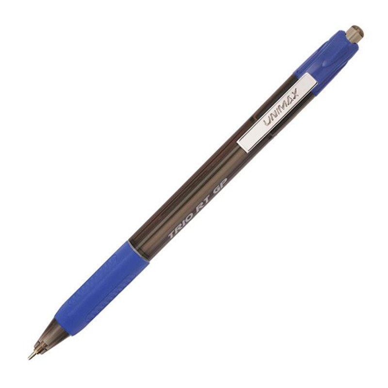 Ручка шариковая автоматическая Unimax Glide Trio RT GP Steel, пишущий узел 0,7 мм, толщина линии письма 0.5 мм, масляные чернила, трехгранный корпус, цвет чернил синий