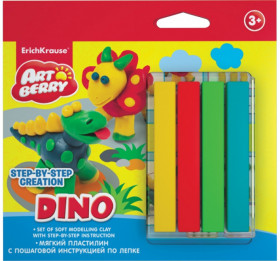 Пластилин мягкий Erich Krause ArtBerry® Dino Step-by-step Сreation 4 цвета с инструкцией, EK38540