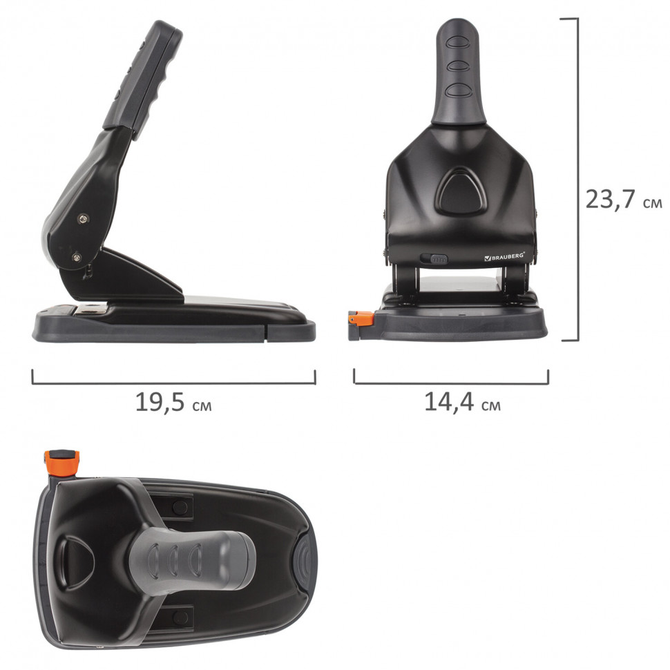 Дырокол металлический МОЩНЫЙ BRAUBERG "Heavy duty" до 65 листов, эргономичный, черный