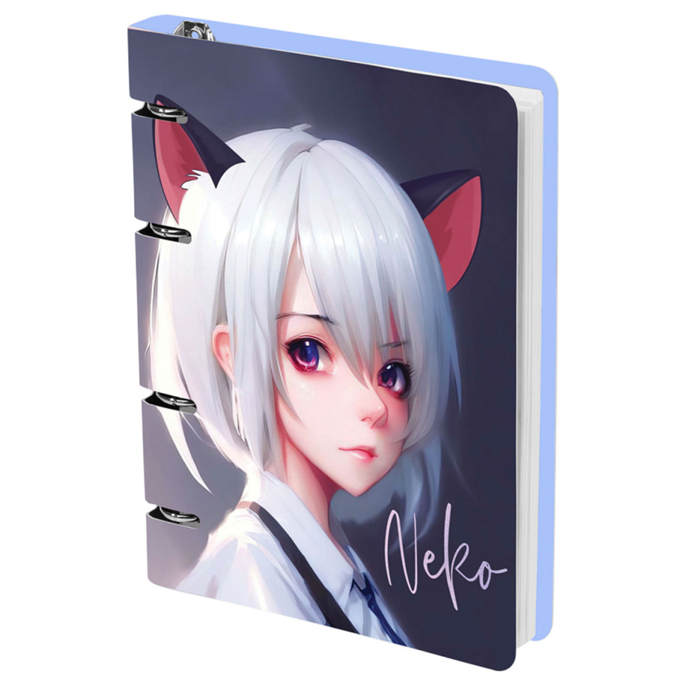 Тетрадь на кольцах А5 100 листов MESHU Neko, картон, матовая ламинация, тиснение фольгой