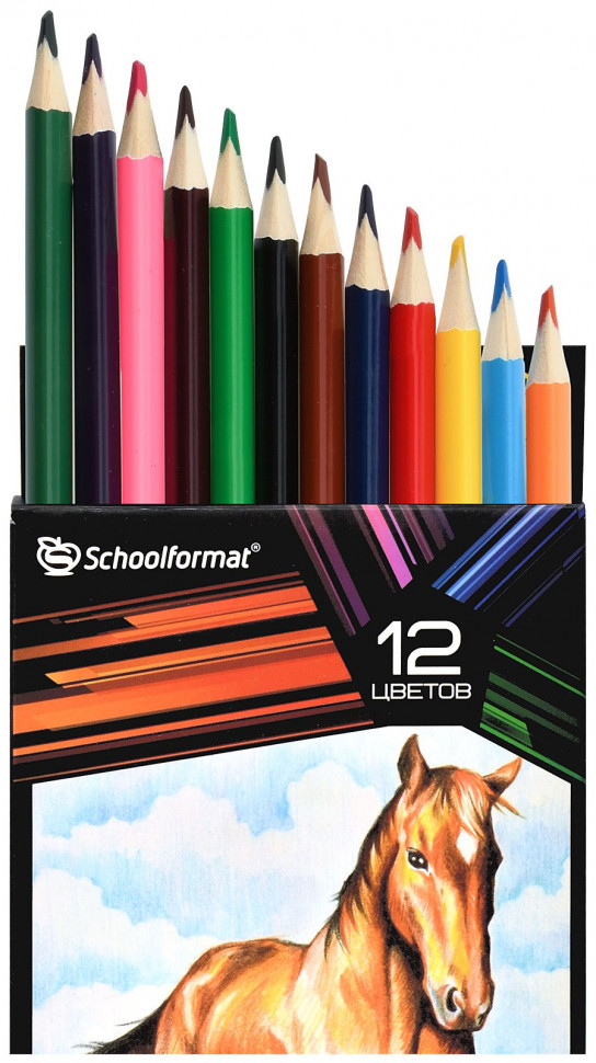 Набор трехгранных цветных карандашей Schoolformat ДИКАЯ ПЛАНЕТА 12 цветов, повышенная мягкость, увеличенный диаметр грифеля