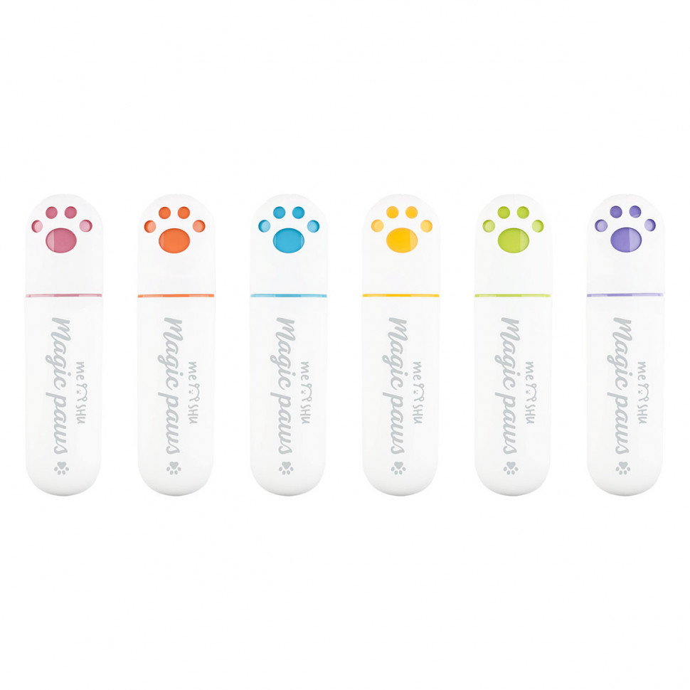 Набор текстовыделителей MESHU "Magic Paws", чернила на водной основе, пишущий узел 1 - 5 мм, 6 пастельных цветов