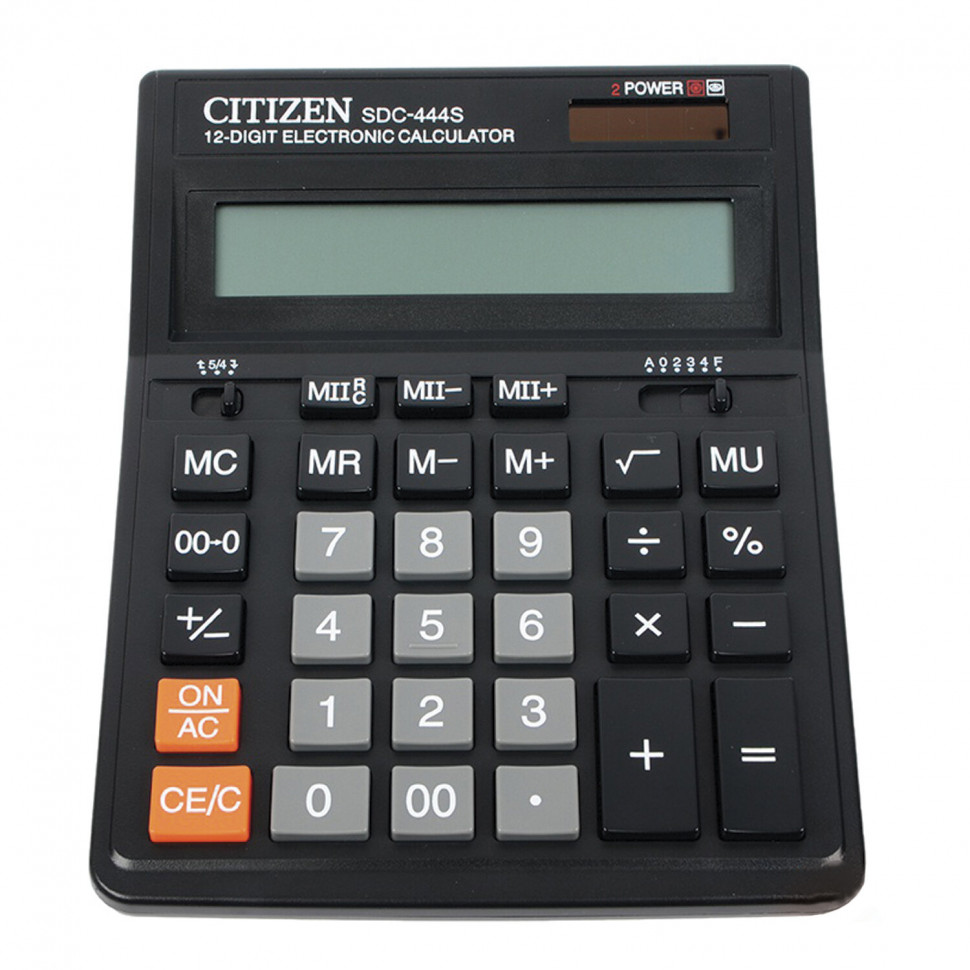 Калькулятор Citizen SDC-444, 12 разрядов, двойное питание, цвет черный, размер 153 х 199 х 31 мм