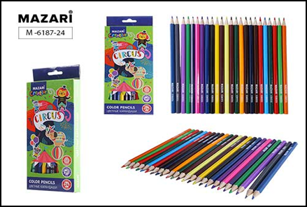 Карандаши цветные деревянные Mazari CIRCUS, 24 цвета, шестигранный корпус, диаметр грифеля 2.85 мм, Mazari M-6187-24