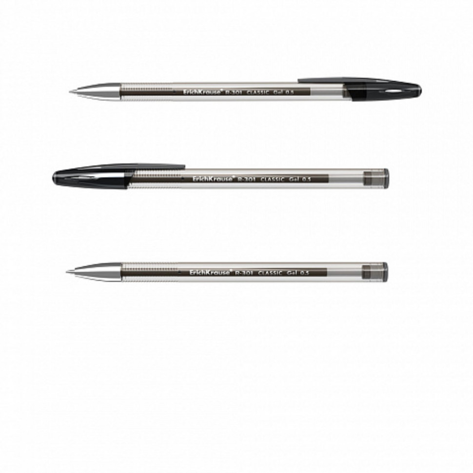 Ручка гелевая ErichKrause R-301 Gel Stick Classic, пишущий узел 0.5 мм, линия письма 0.4 мм, длина линии письма 600 м, цвет чернил черный, EK53347
