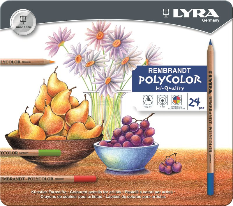 Набор высококачественных цветных художественных карандашей Lyra REMBRANDT Polycolor, 24 цвета, металлическая коробка, L2001240-2600M24 LYRA