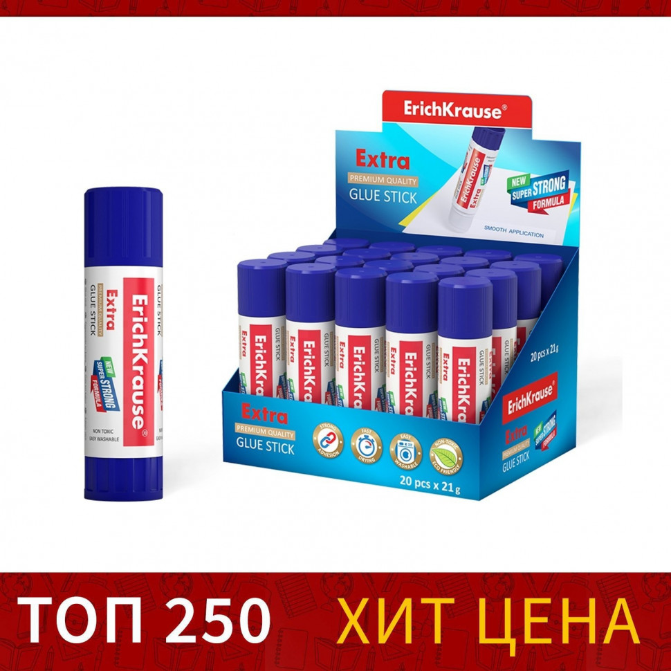 Клей-карандаш Erich Krause Extra 21 г усиленный, основа PVP, EK2368
