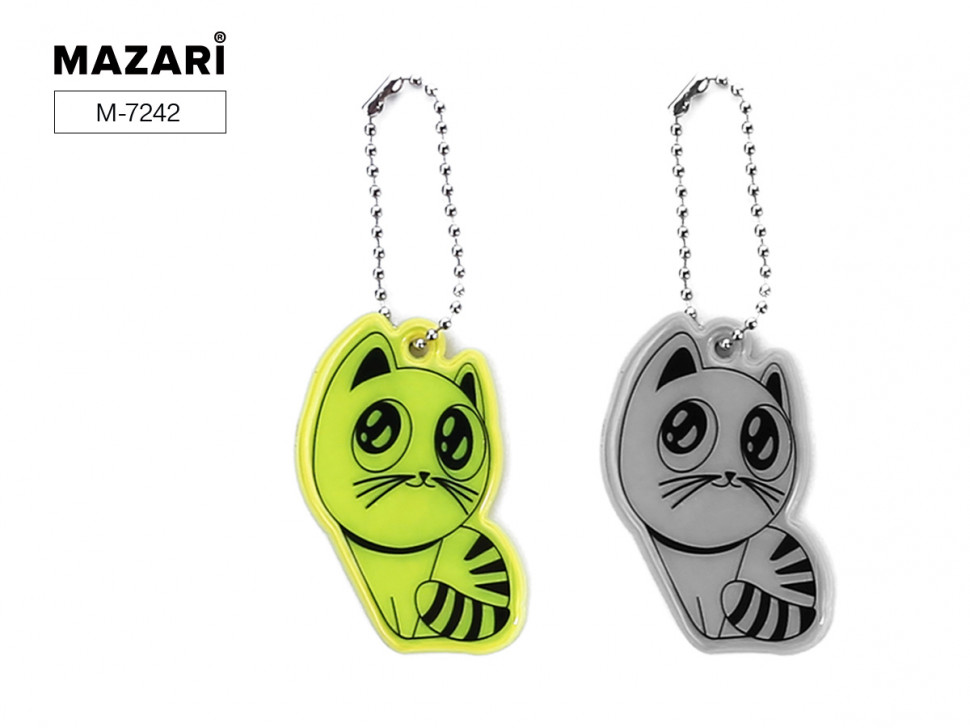 Брелок светоотражающий КОТ фигурный, размер 65 х 48 мм, Mazari M-7242