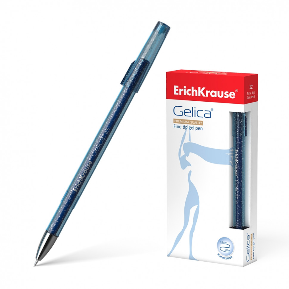 Ручка гелевая ErichKrause® Gelica®, игольчатый пишущий узел 0.5 мм, толщина линии 0.4 мм, длина письма 500 метров, цвет чернил синий, EK45471