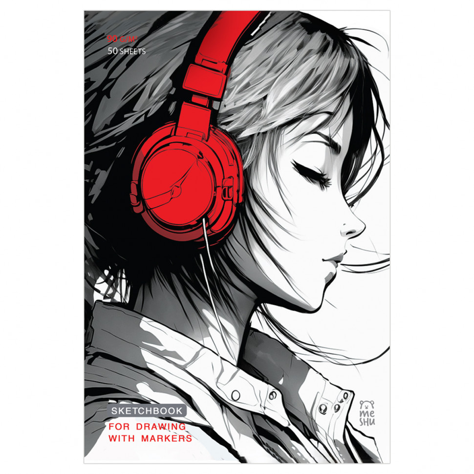 Скетчбук для рисования маркерами MESHU "Girl and music", 50 листов А5 на склейке, плотность бумаги 90 г/м2, soft touch