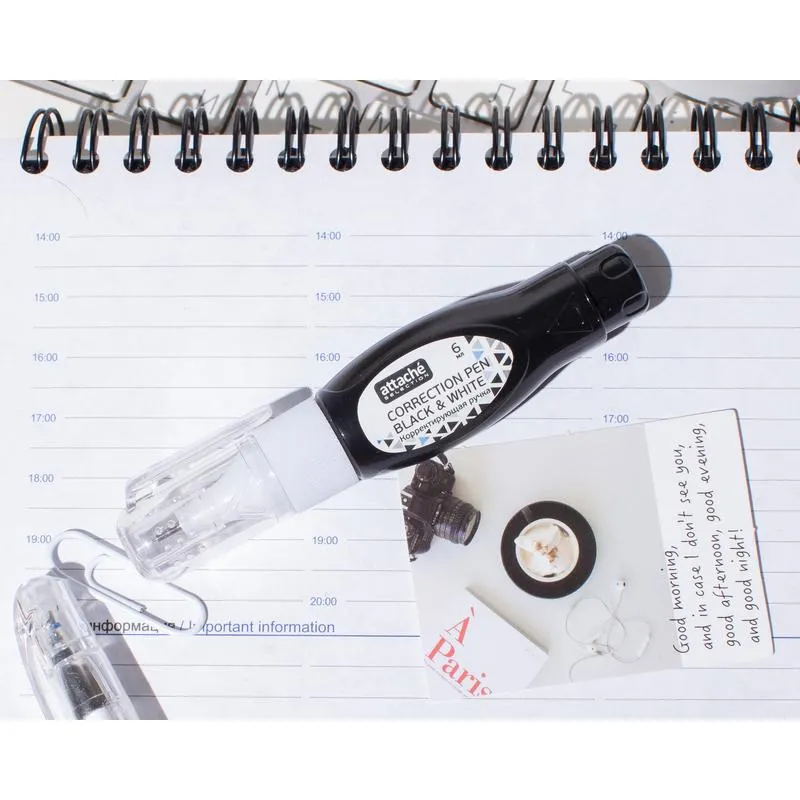 Корректирующая ручка-карандаш Attache Selection Black&White 6 мл, металлический наконечник, быстросохнущая основа