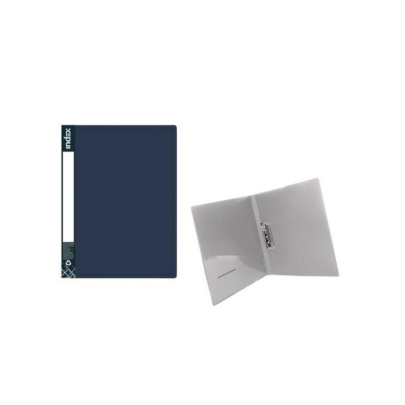Папка с прижимным механизмом и карманом Index METALLIC A4, форзац, корешок 20 мм, толщина пластика 0,7мм, темно-синяя